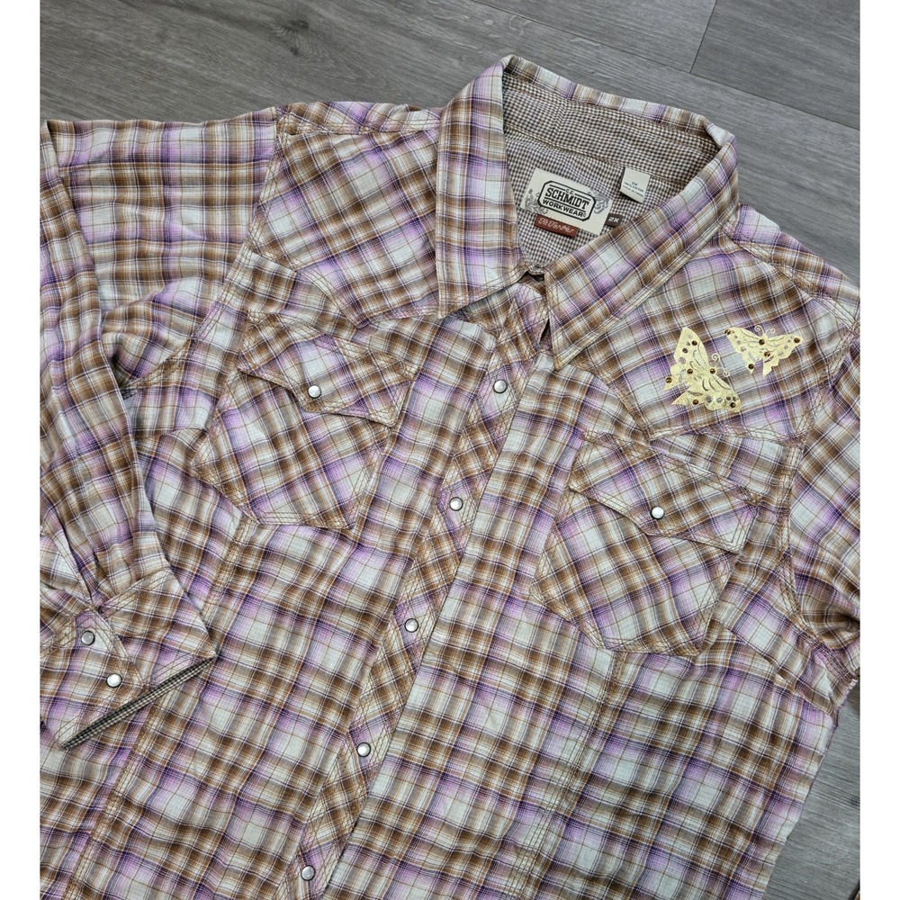 Schmidt Workwear Fit For Her Pink Plaid Cotton Pearl Snap Shirt Womens Size 2X